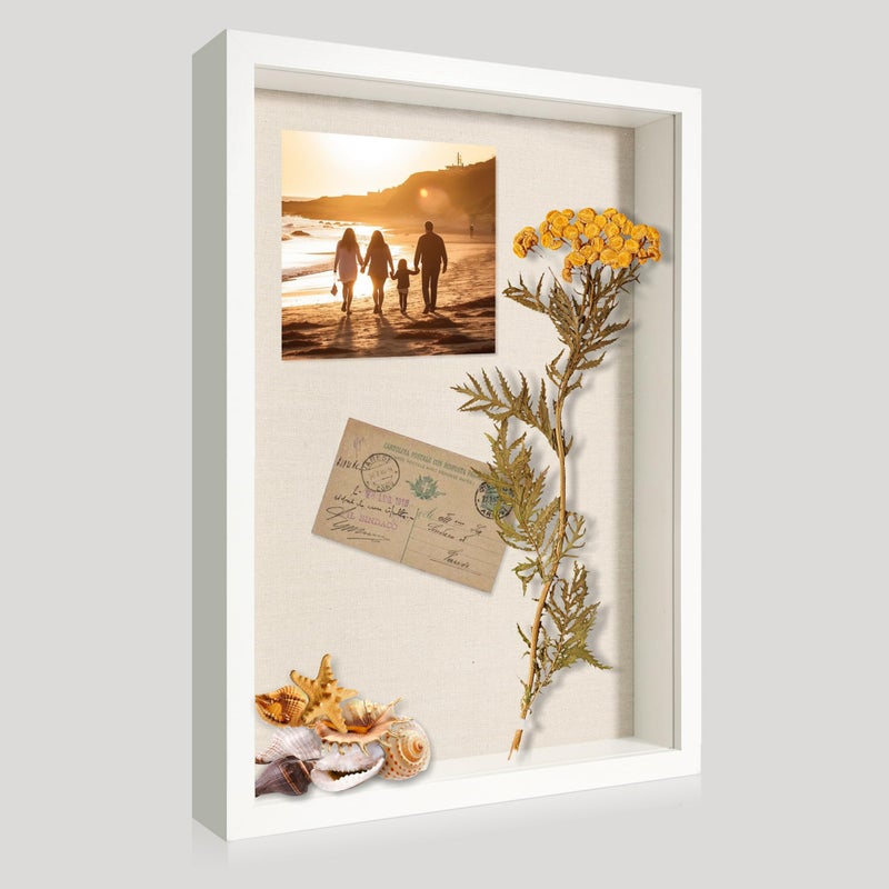 CCDCC 12x16 Large Shadow Box Picture Frame Display Case with Soft Linen Back, White Wooden Memory Shadow Box Frame with Tempered Glass Cover for Wall Display - Image 1