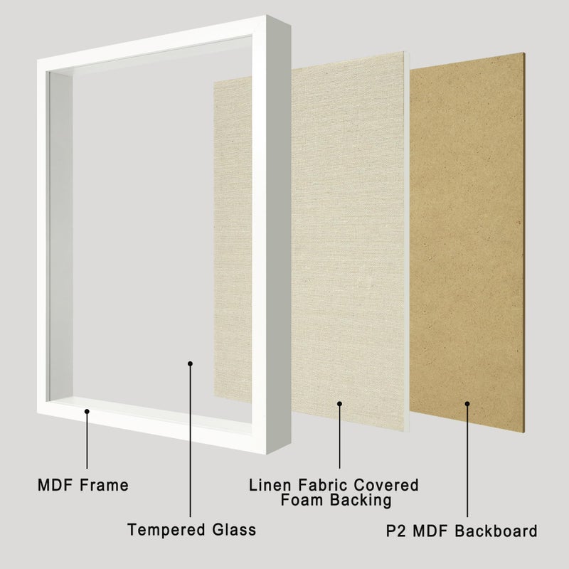CCDCC 12x16 Large Shadow Box Picture Frame Display Case with Soft Linen Back, White Wooden Memory Shadow Box Frame with Tempered Glass Cover for Wall Display - Image 2