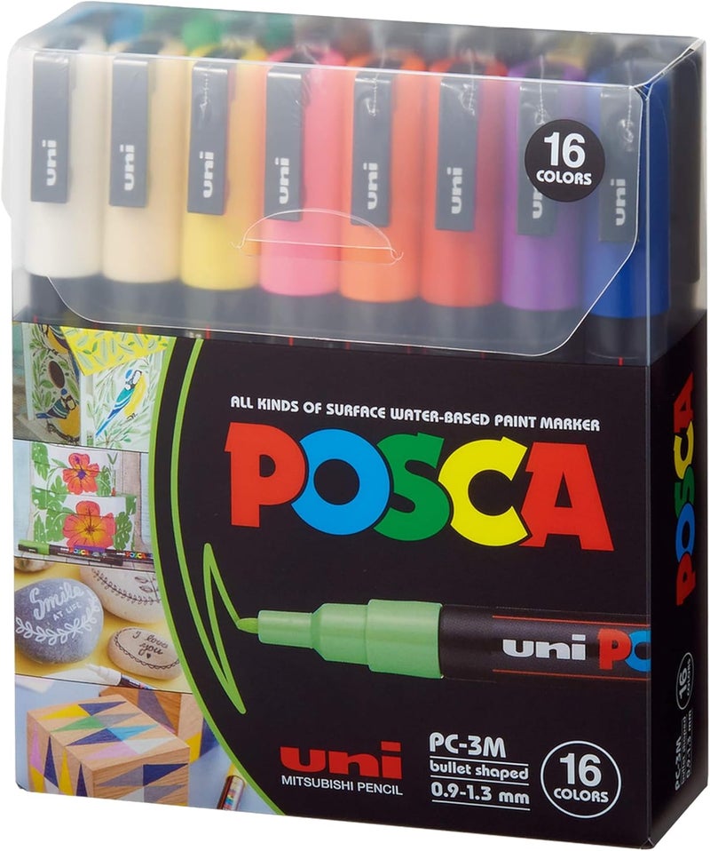 POSCA PC-3M Basic 16 Color Paint Marker Set - Image 1