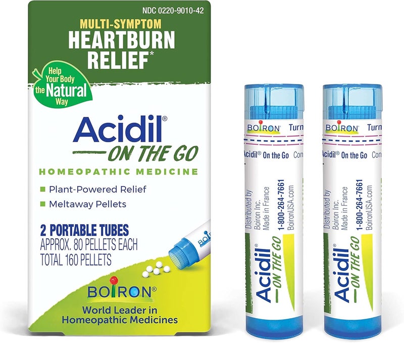 Boiron Boiron Acidil On The Go Travel Essential for Relief of Acid Reflux, Heartburn, Indigestion, Bloating, and Upset Stomach - 2 Count (160 Pellets) 