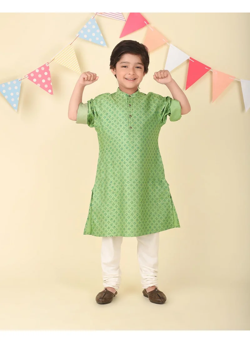 Fabindia Green Viscose Blend Hand Block Printed Long Kurta