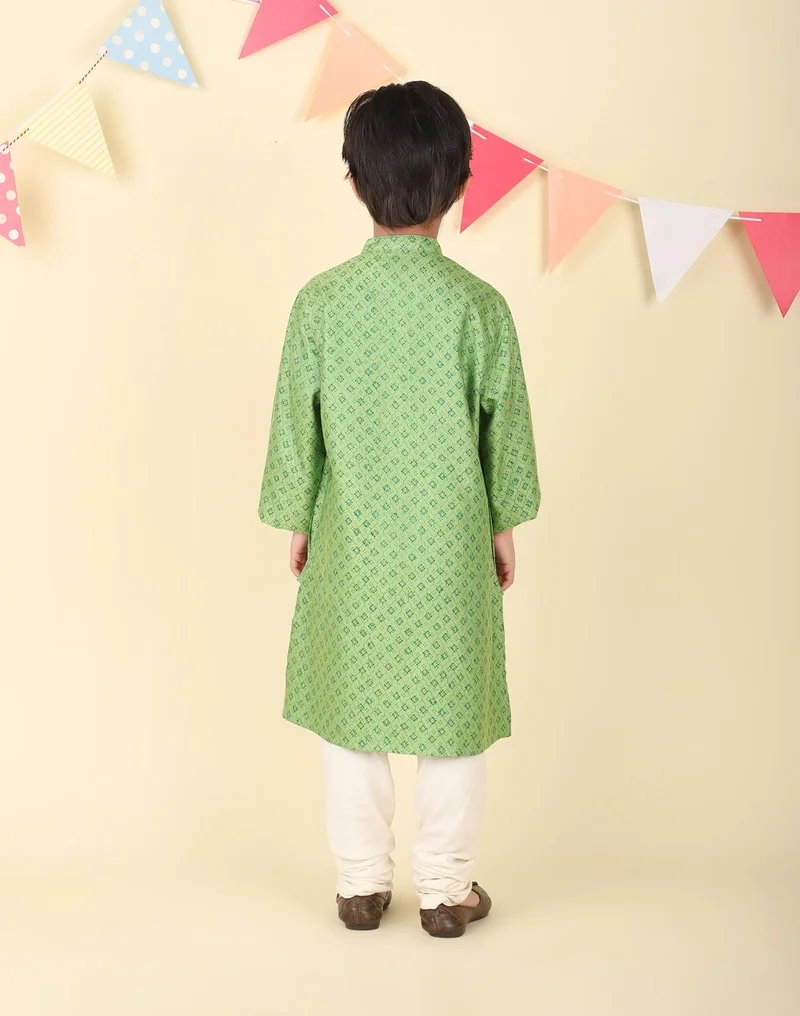 Fabindia Green Viscose Blend Hand Block Printed Long Kurta