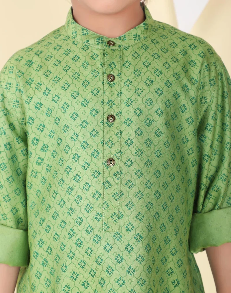 Fabindia Green Viscose Blend Hand Block Printed Long Kurta