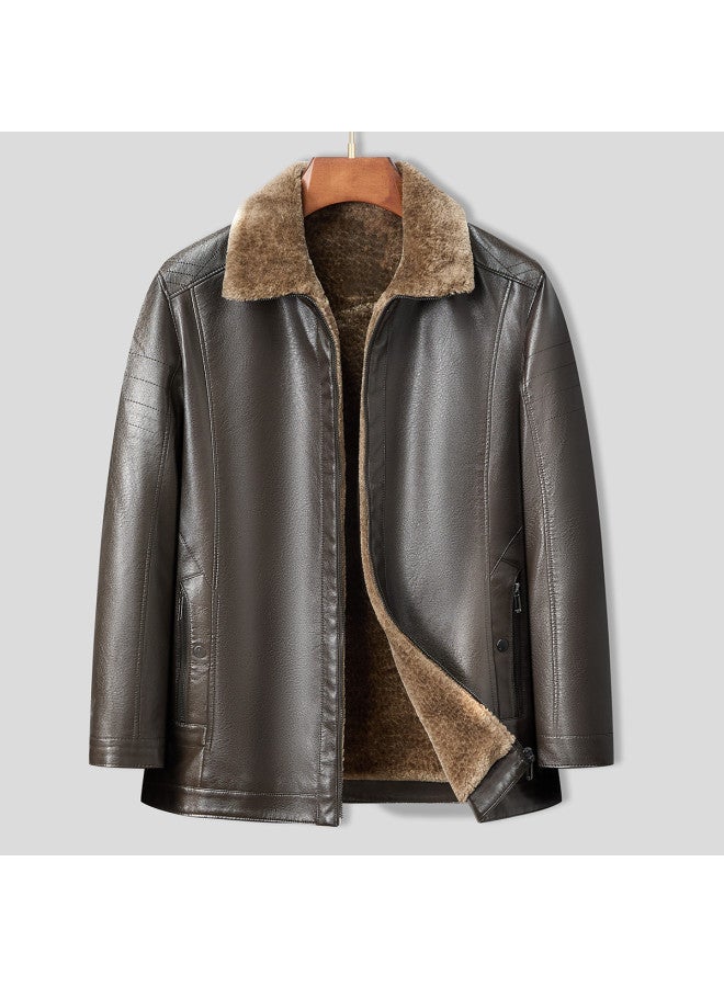 Tucano Bestsellerwinter Thickened Warm Windproof Leather Coat With Fur Collar, Biker Jacket For Men - Image 2