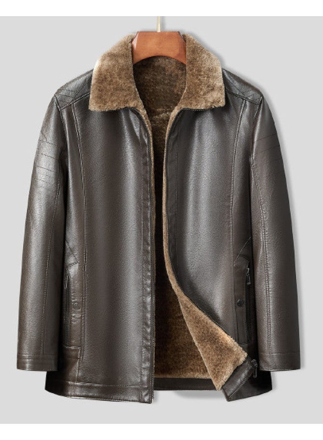 Tucano Bestsellerwinter Thickened Warm Windproof Leather Coat With Fur Collar, Biker Jacket For Men - Image 1