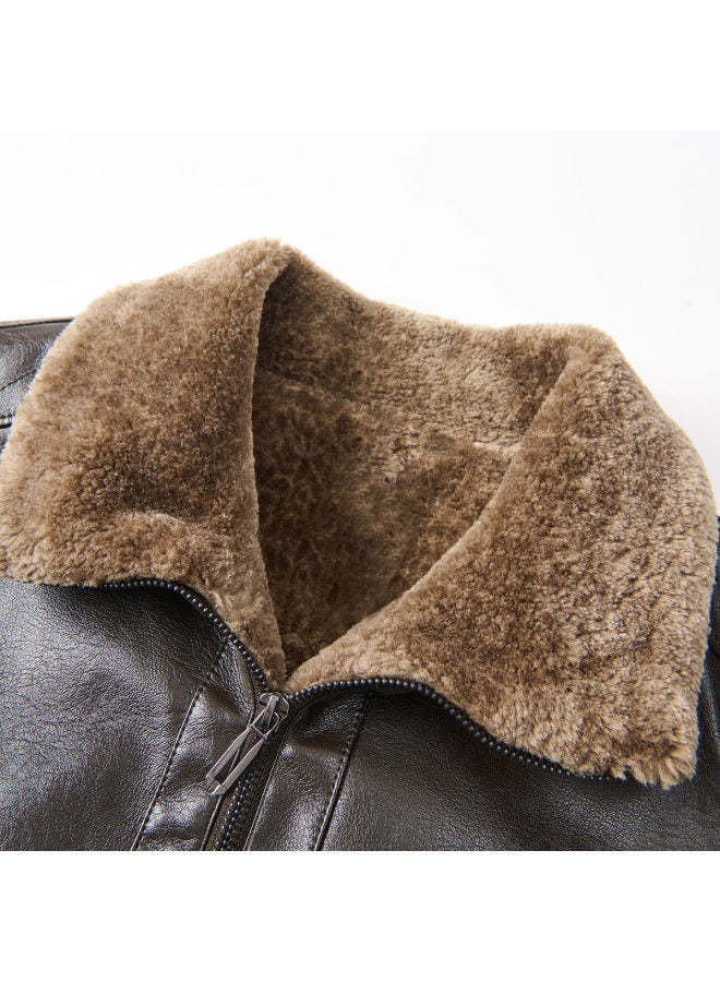 Tucano Bestsellerwinter Thickened Warm Windproof Leather Coat With Fur Collar, Biker Jacket For Men - Image 4