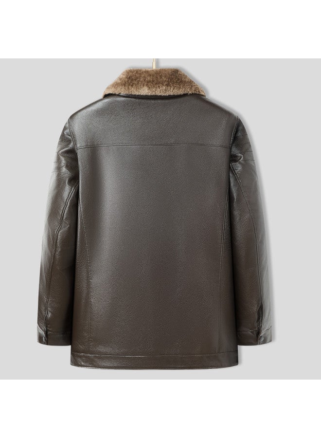 Tucano Bestsellerwinter Thickened Warm Windproof Leather Coat With Fur Collar, Biker Jacket For Men - Image 3