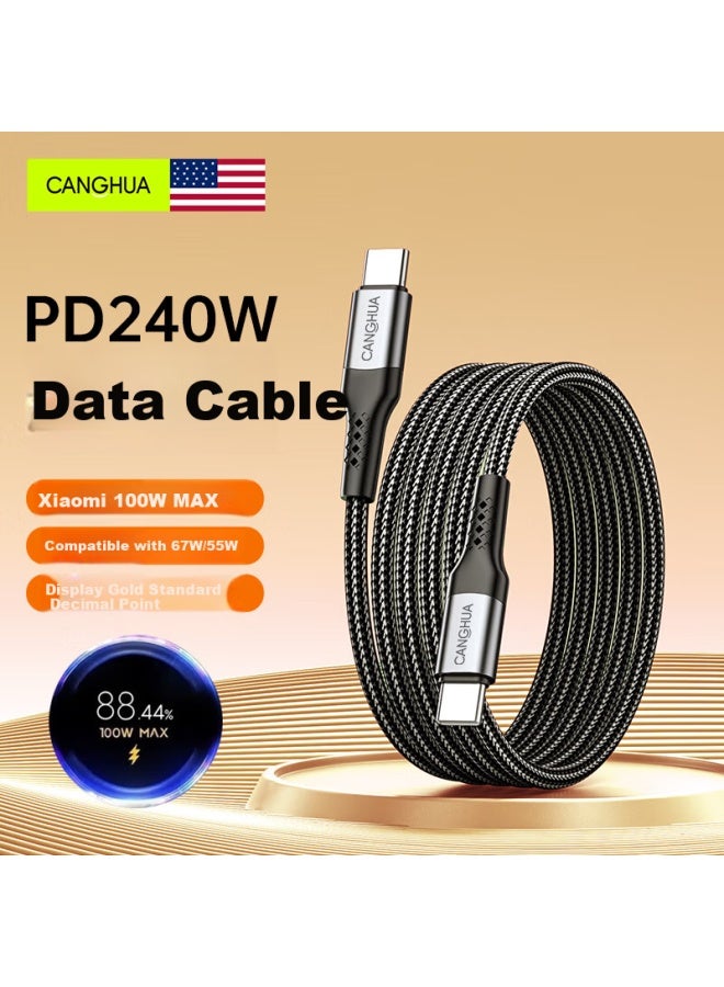 CangHua Pd240w 2m Data Cable Double Type-c Charging Cable 6a Current Ctoc Fast Charging Compatible With 100w/90w/67w For Xiaomi 15 Pro, Redmi Note, K80 Phone - Image 1