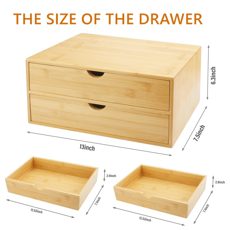 Charmewooden Bamboo Desk Organizer With Drawers Countertop Drawers Counter Storage Box Corner Desk Organizer for Home Office No Assembly Required (2 Drawers) - Image 3