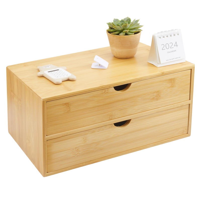 Charmewooden Bamboo Desk Organizer With Drawers Countertop Drawers Counter Storage Box Corner Desk Organizer for Home Office No Assembly Required (2 Drawers) - Image 1