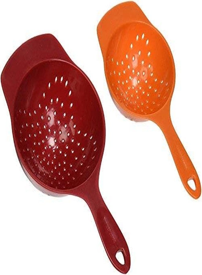 Brandobay Mini Colanders Set 2 Plastic Pack Kitchen Mesh Food Strainers Colander Handles Red Lime Green 6.5 and 7.5 Inch Strainer For Pasta Vegetables and Fruits - Image 5