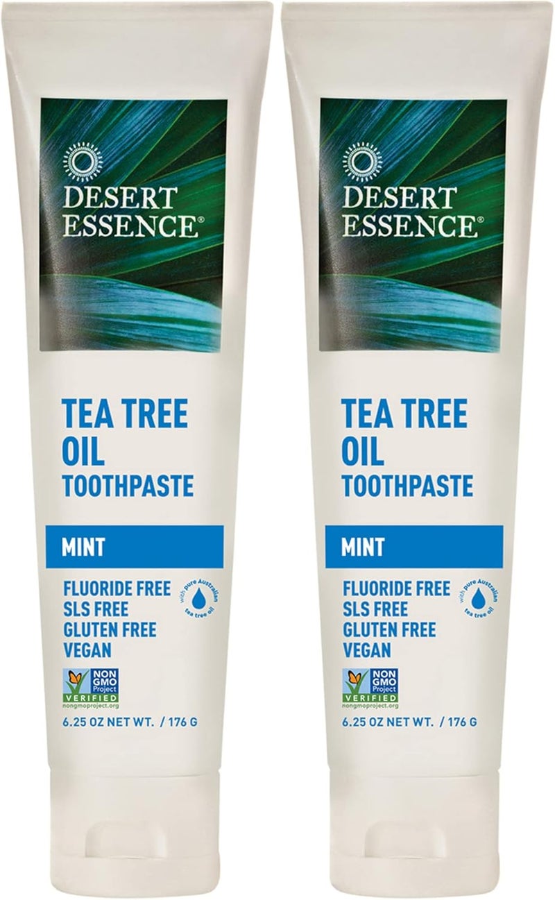Desert Essence Tea Tree Oil Toothpaste - Mint - 6.25 Oz - Pack of 2 - Refreshing Taste for Deep Cleaning and Plaque Control - Image 1