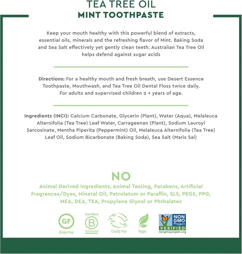 Desert Essence Tea Tree Oil Toothpaste - Mint - 6.25 Oz - Pack of 2 - Refreshing Taste for Deep Cleaning and Plaque Control - Image 4