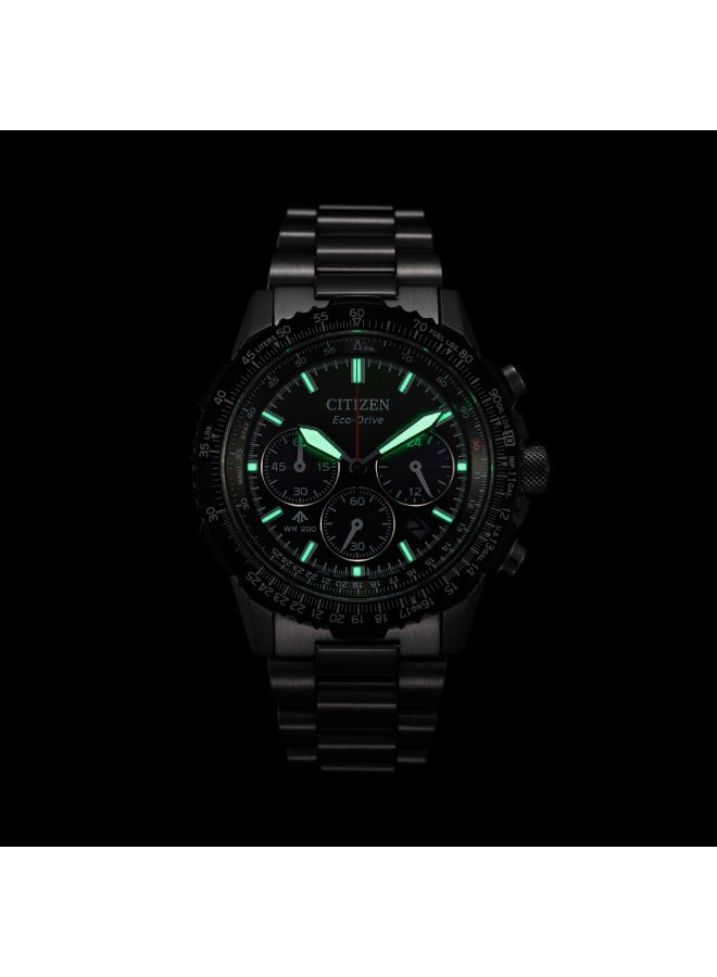سيتيزن Promaster Sky Navihawk Eco-Drive Chronograph Men's Watch CA4664-60E, 40 mm Green Dial, Stainless Steel Case & Bracelet, 200 m WR - Image 2