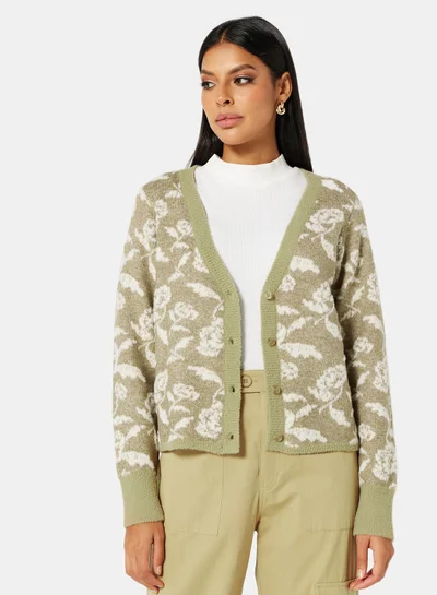 VERO MODA Floral Knit Long Sleeve Cardigan