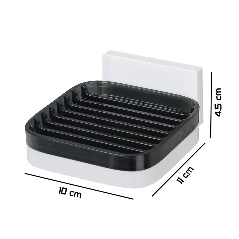 Rexez Magic Sticker Series Self Adhesive ABS Plastic Soap Dish Holder for Bathroom with Drip-Stop Tray (Black - Pack of 1) - Image 2