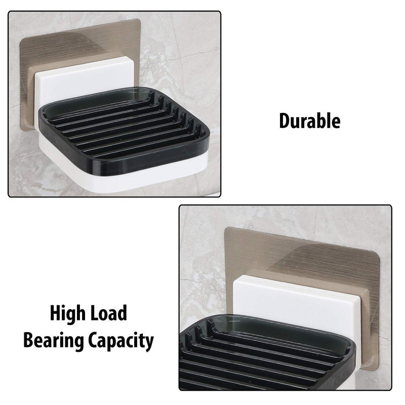 Rexez Magic Sticker Series Self Adhesive ABS Plastic Soap Dish Holder for Bathroom with Drip-Stop Tray (Black - Pack of 1) - Image 4
