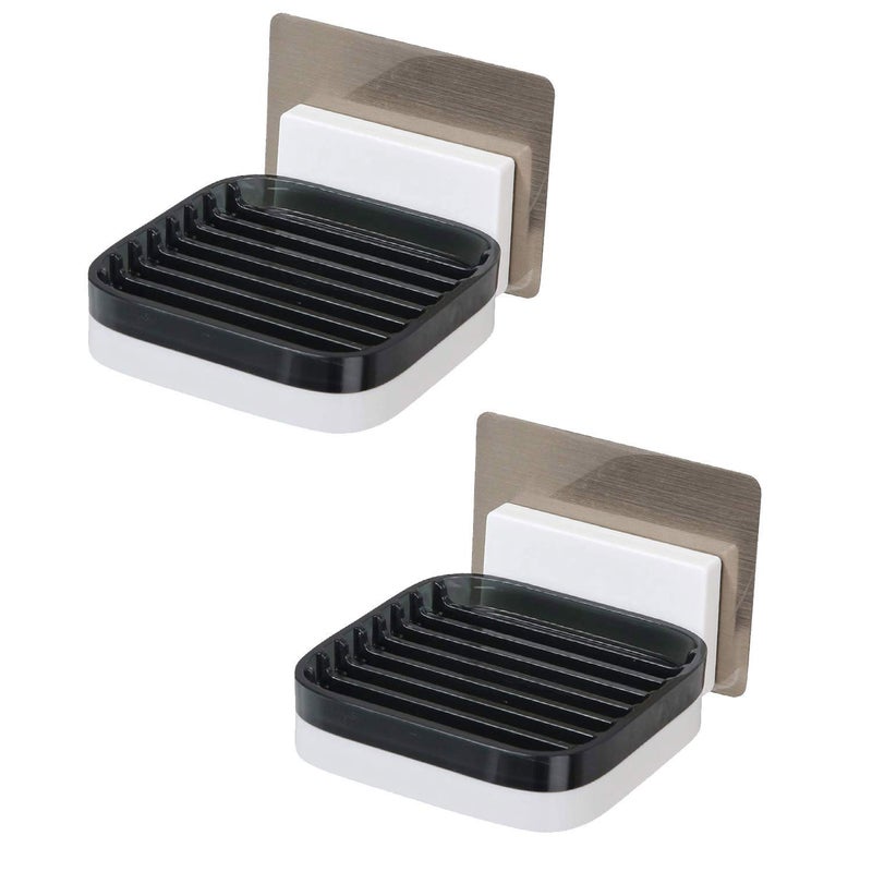 Rexez Magic Sticker Series Self Adhesive ABS Plastic Soap Dish Holder for Bathroom with Drip-Stop Tray (Black - Pack of 1) - Image 3