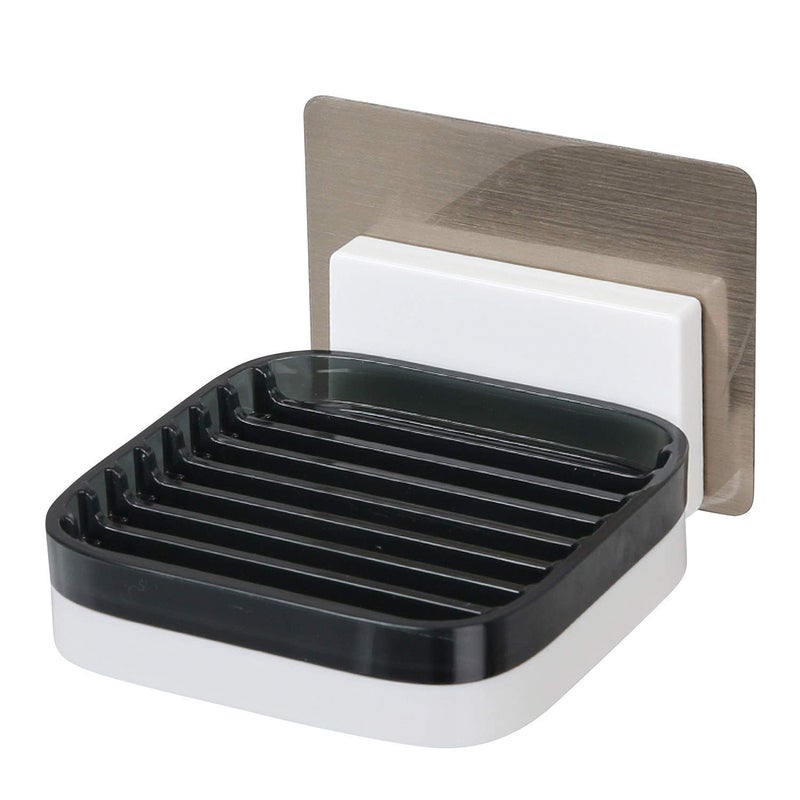 Rexez Magic Sticker Series Self Adhesive ABS Plastic Soap Dish Holder for Bathroom with Drip-Stop Tray (Black - Pack of 1) - Image 1