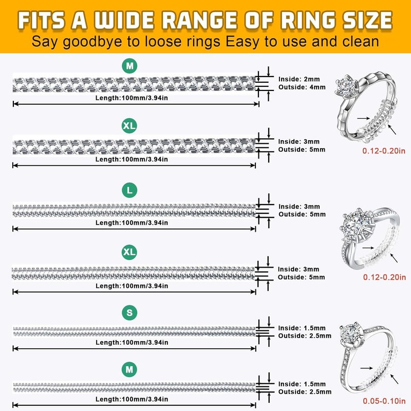 Coopache Ring Sizers for Loose Rings, 14 Pack Invisible Ring Size Adjuster Silicone, Ring Guards Spacer Tightener Resizer Fitter for Women Men, Make Ring Smaller Without Resizing Thick Band (Transparent-14PCS) - Image 4