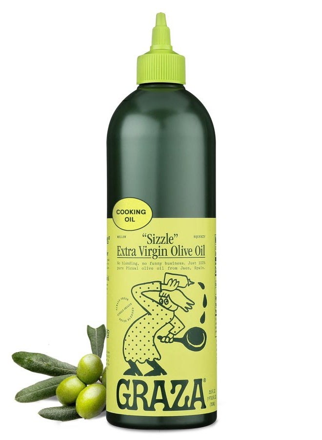 Sizzle Extra Virgin Olive Oil, Cooking Oil - High Polyphenol Peak Harvest EVOO Cooking Oil in a Squeeze Bottle - Single Origin Olive Oils from Spain - 25.3 Fl Oz (750ml)