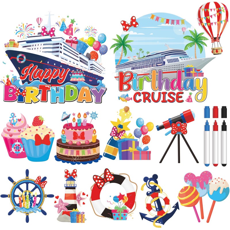 RiVolTa Mouse Birthday Cruise Decorations - 12 Pcs Ship Door Decorations Magnets Stickers Cute Mice Funny Anchor Magnetic Accessories with Pen for Cabin Stateroom Refrigerator Car Carnival Party Decor - Image 1