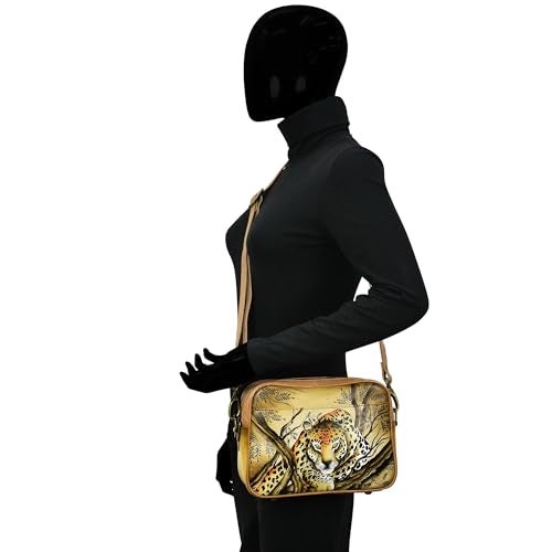 Anna by Anuschka Women's Hand-Painted Genuine Leather Twin Zippered Crossbody - African Leopard Tan - Image 4