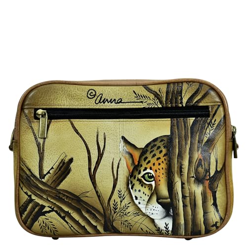 Anna by Anuschka Women's Hand-Painted Genuine Leather Twin Zippered Crossbody - African Leopard Tan - Image 2