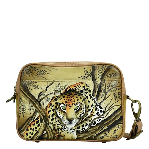 Anna by Anuschka Women's Hand-Painted Genuine Leather Twin Zippered Crossbody - African Leopard Tan - Image 1