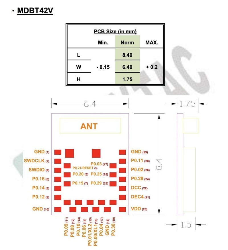 Raytac MDBT42V-512KV2 Nordic nRF52832 Small Size Module Chip Antenna Bluetooth Module BLE BT5.2 BT5.0 BT4.2 FCC IC CE Telec KC RCM SRRC - Image 3
