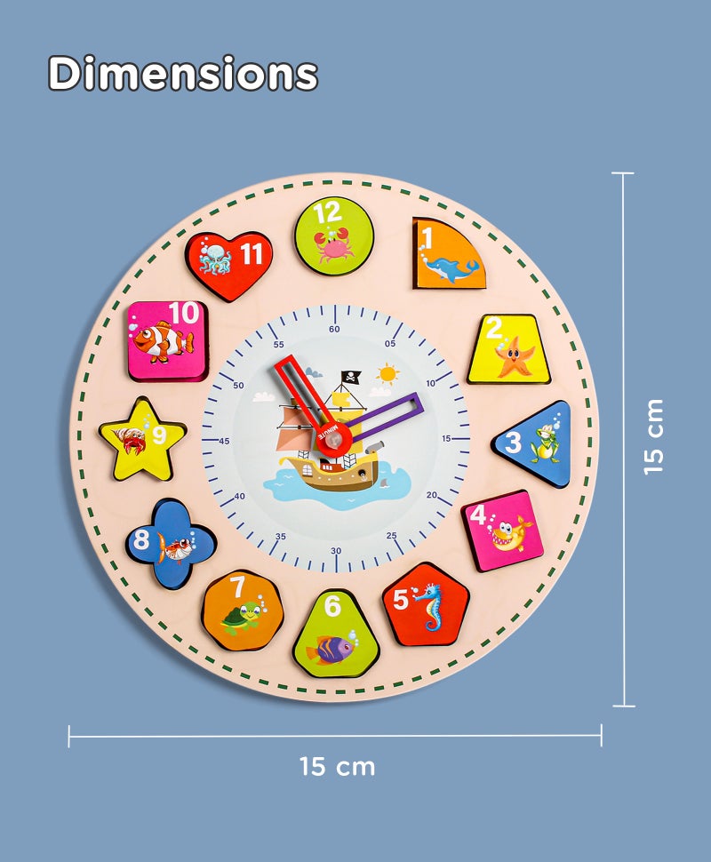 PlayNation Play Nation Wooden Educational Clock, Early Learning, Spatial Recognition Rotating Hands, 3 Years+, 15 x 15cm, Multicolor - 13 Pieces - Image 3