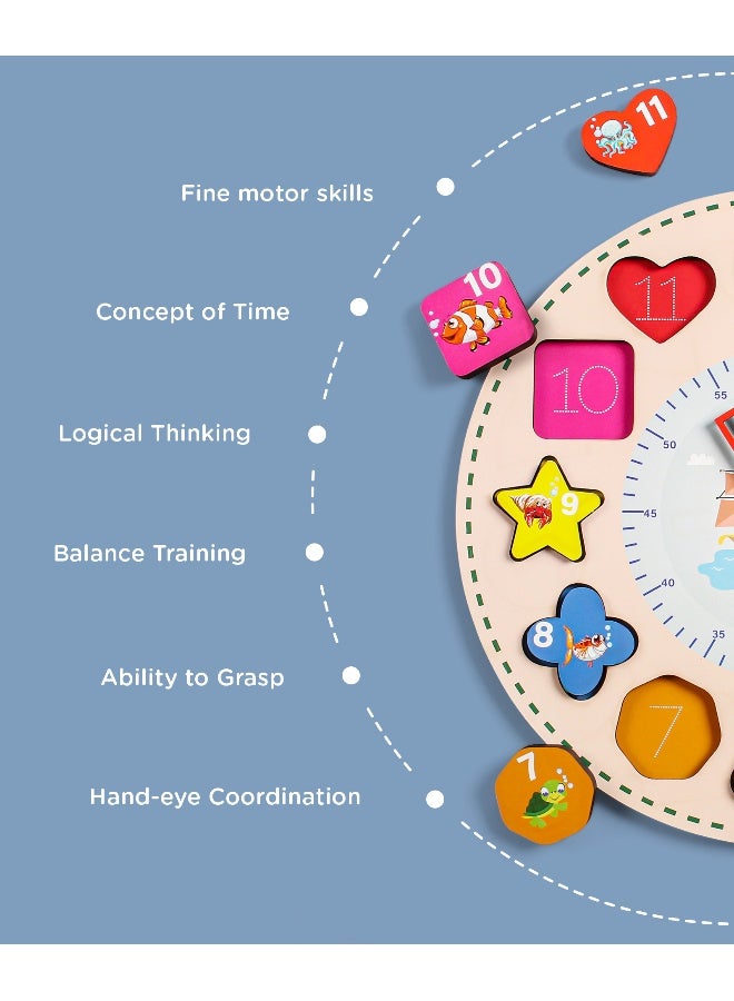 PlayNation Play Nation Wooden Educational Clock, Early Learning, Spatial Recognition Rotating Hands, 3 Years+, 15 x 15cm, Multicolor - 13 Pieces - Image 4