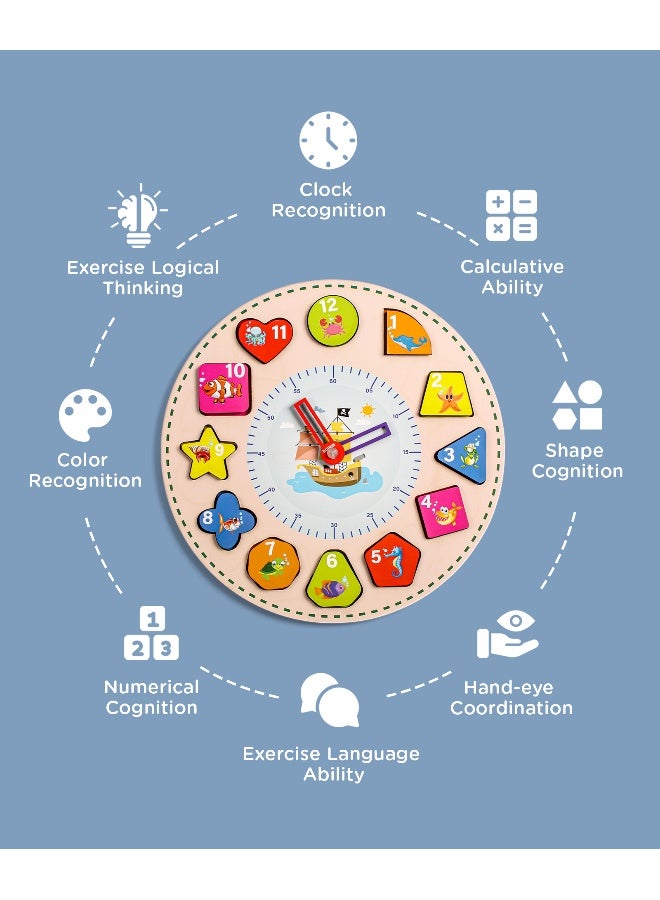 PlayNation Play Nation Wooden Educational Clock, Early Learning, Spatial Recognition Rotating Hands, 3 Years+, 15 x 15cm, Multicolor - 13 Pieces - Image 2