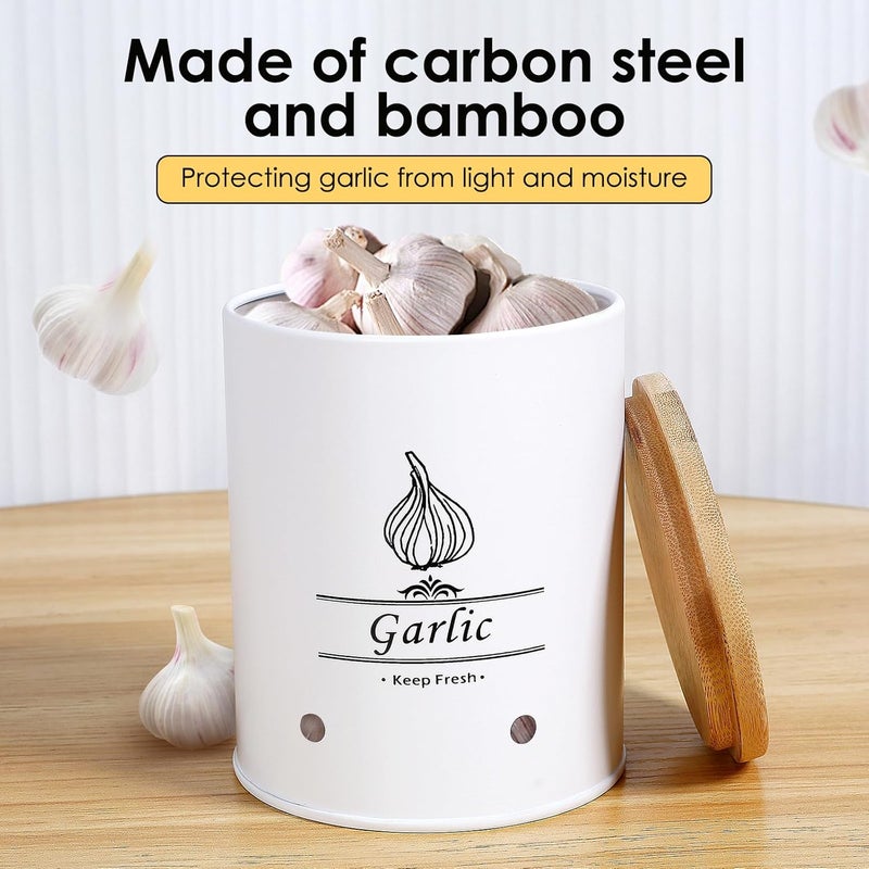 windforgecraft Garlic Keeper Potato Onion Garlic Storage Canister Garlic Container for Counter Easy to Clean Garlic Holder Vegetable Fresh Keeper Caddy Farmhouse Garlic Holder Storage Container (White) - Image 4
