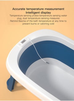 Sharpdo Foldable Baby Bathtub With Thermometer Bath Cushion Pillow Portable Safe Collapsible Bathtub For Children With Temperature Sensing Multifunction Children Shower Basin Blue  - Image 5