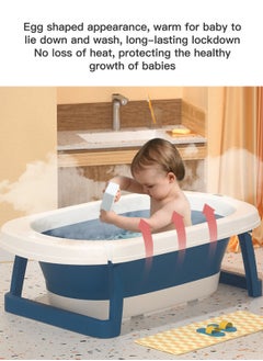 Sharpdo Foldable Baby Bathtub With Thermometer Bath Cushion Pillow Portable Safe Collapsible Bathtub For Children With Temperature Sensing Multifunction Children Shower Basin Blue  - Image 2