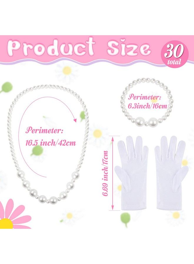 Zhanmai 6 Sets Girls Tea Party Dress Play Set Includes 6 Daisy Tea Party Hats 6 Straw Purse 6 Pairs Gloves 6 Pearl Necklace Bracelet Set For Girls Princess Tea Party Birthday Party Supplies - Image 4