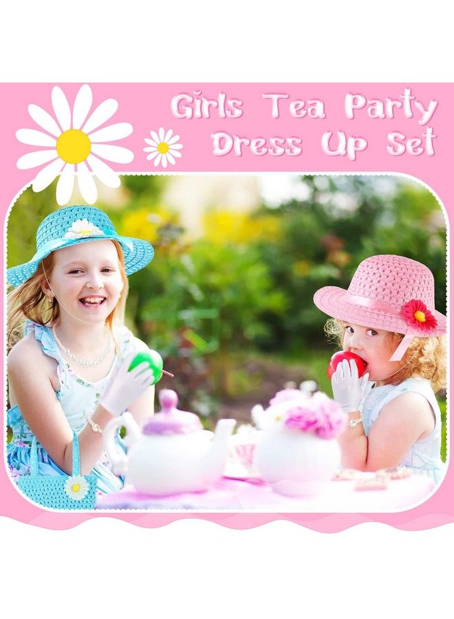 Zhanmai 6 Sets Girls Tea Party Dress Play Set Includes 6 Daisy Tea Party Hats 6 Straw Purse 6 Pairs Gloves 6 Pearl Necklace Bracelet Set For Girls Princess Tea Party Birthday Party Supplies - Image 5