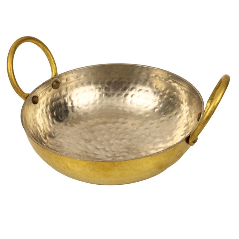 Putrika أداة طهي من النحاس الأصفر من بوتريكا | كاداي | كراهي | أدوات الطهي | مقلاة | مقلاة سوتيه | مقلاة الشيف | ووك | كراي | باتيلي | توبي | تابلي | بيطال (23 سم * 10.5 سم) الوزن: 713 جرام - Image 1