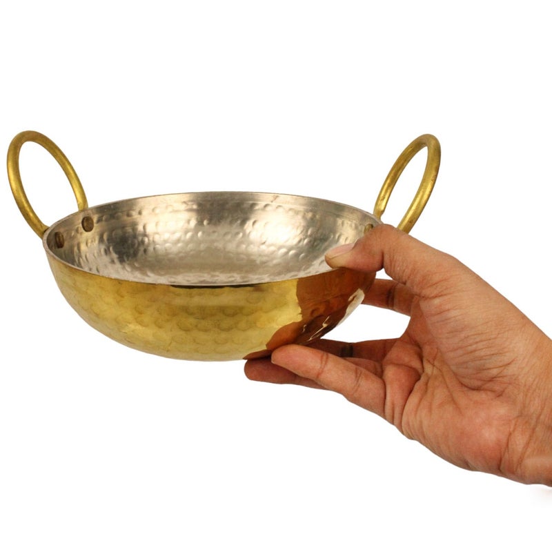 Putrika أداة طهي من النحاس الأصفر من بوتريكا | كاداي | كراهي | أدوات الطهي | مقلاة | مقلاة سوتيه | مقلاة الشيف | ووك | كراي | باتيلي | توبي | تابلي | بيطال (23 سم * 10.5 سم) الوزن: 713 جرام - Image 4