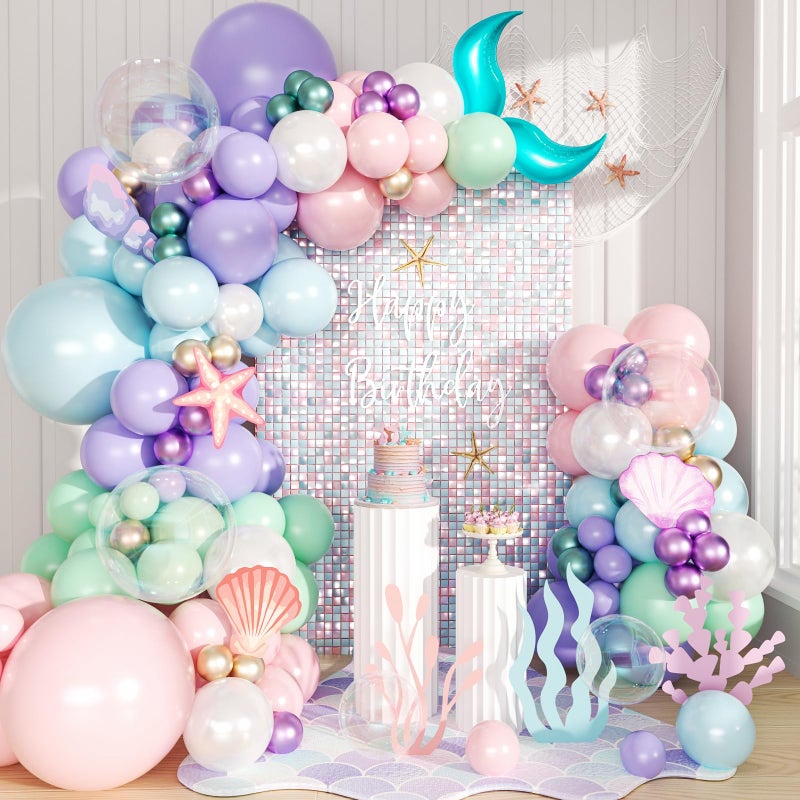 JOYFLOAT Mermaid Balloon Arch Kit,145pcs Purple Little Mermaid Party Decorations Metallic Balloons Garland with Tails for Birthday Gender Reveal Under the Sea Ocean Baby Shower Themed Summer Party Supplies - Image 1