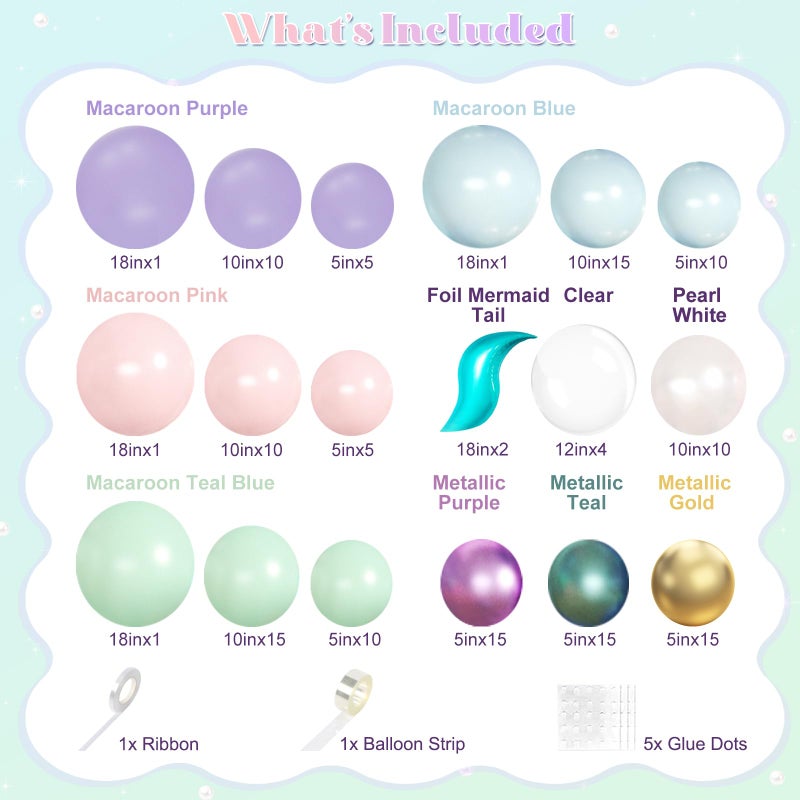 JOYFLOAT Mermaid Balloon Arch Kit,145pcs Purple Little Mermaid Party Decorations Metallic Balloons Garland with Tails for Birthday Gender Reveal Under the Sea Ocean Baby Shower Themed Summer Party Supplies - Image 2