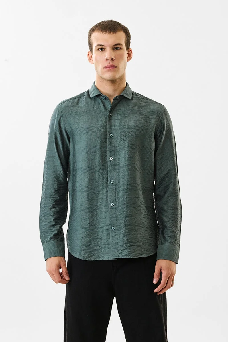 SNITCH Teal Textured Long Sleeve Slim Fit Shirt