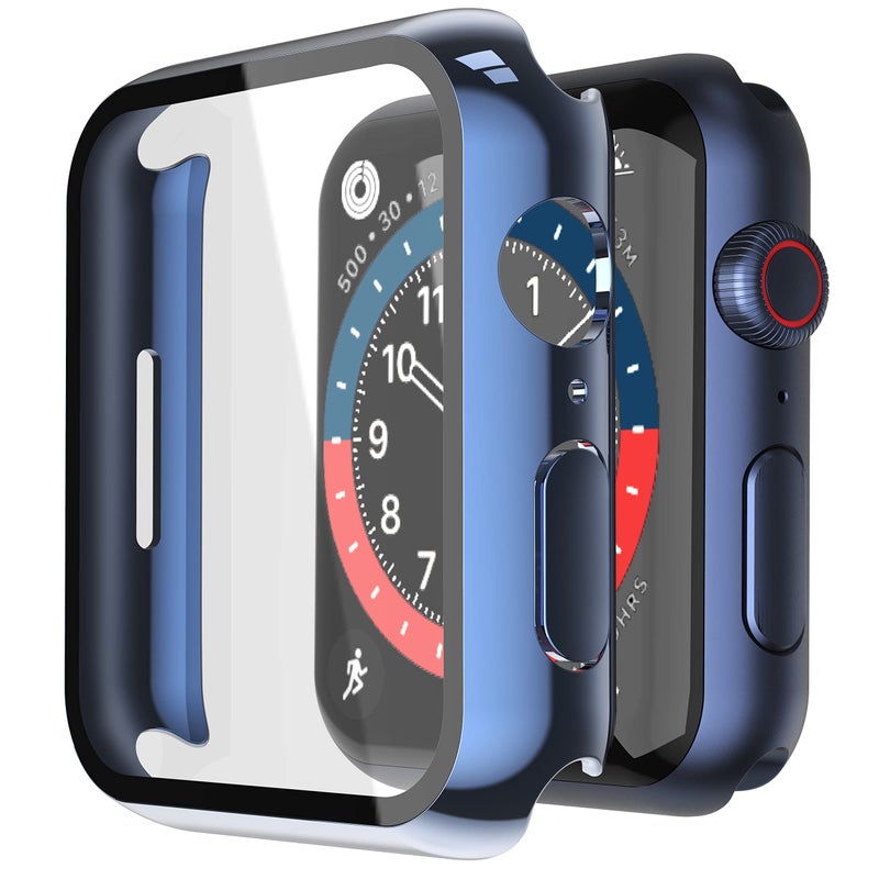 Misxi 2 Pack Hard PC Case with Tempered Glass Screen Protector Compatible with Apple Watch Series 9 (2023) Series 8 Series 7 45mm, Ultra-Thin Cover for iWatch S9/S8/S7, 1 Blue + 1 Transparent - Image 1