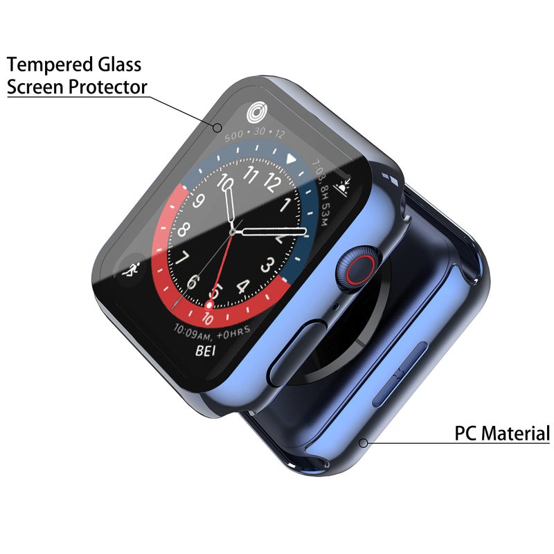 Misxi 2 Pack Hard PC Case with Tempered Glass Screen Protector Compatible with Apple Watch Series 9 (2023) Series 8 Series 7 45mm, Ultra-Thin Cover for iWatch S9/S8/S7, 1 Blue + 1 Transparent - Image 4