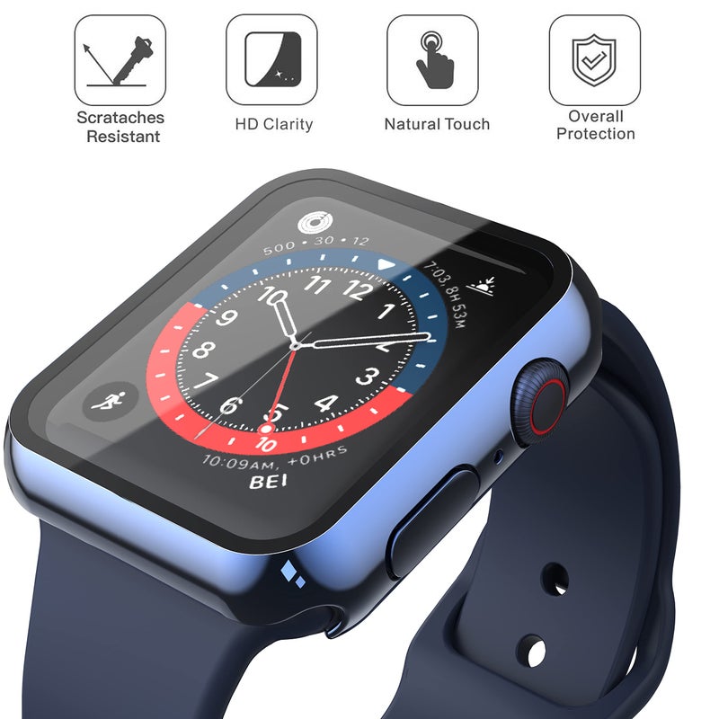 Misxi 2 Pack Hard PC Case with Tempered Glass Screen Protector Compatible with Apple Watch Series 9 (2023) Series 8 Series 7 45mm, Ultra-Thin Cover for iWatch S9/S8/S7, 1 Blue + 1 Transparent - Image 3