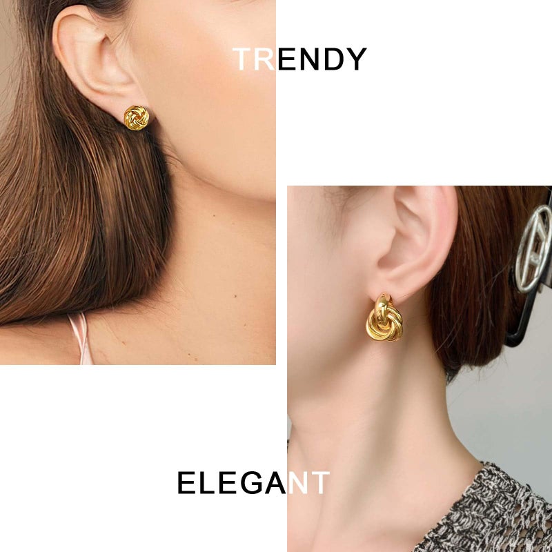 QJLE 6 Pairs Gold Dangle Earrings for Women, 14K Gold Plated Earrings Geometric Knot Drop Huggie Earrings Trendy Jewelry Gifts - Image 4