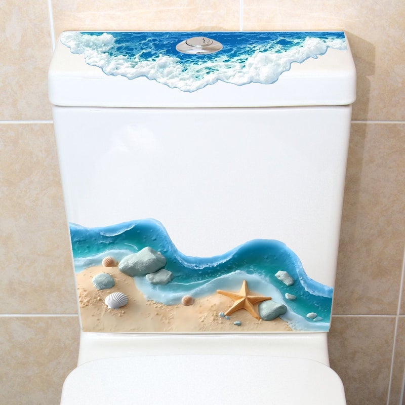 Self Adhesive 2D Flat Beach Sand Shell Toilet Sticker for Bathroom Bedroom Home Decoration PH QTB356 - Image 1
