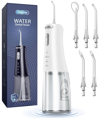 Onlyone Water Dental Flosser, 300ML Portable Oral Irrigator for Teeth, 4 Modes and 5 Jet Tips,Rechargeable Irrigation Cleaner,Electric Flossing Machine Power Flossers & Irrigator Accessories White - Image 1