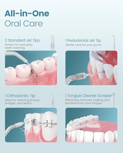 Onlyone Water Dental Flosser, 300ML Portable Oral Irrigator for Teeth, 4 Modes and 5 Jet Tips,Rechargeable Irrigation Cleaner,Electric Flossing Machine Power Flossers & Irrigator Accessories White - Image 5